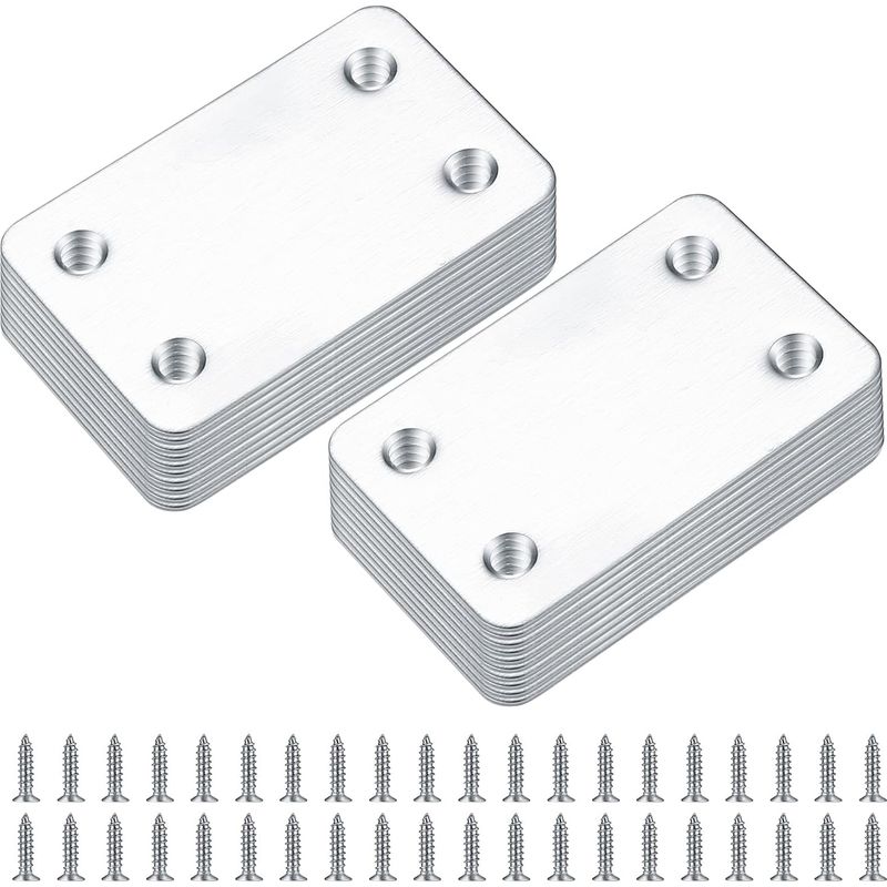 Flache Befestigungsplatten – Edelstahl 1,5 Mm – Für Möbel, Stühle, Tische, Schränke – 38 X 60 Mm – 20er-packung