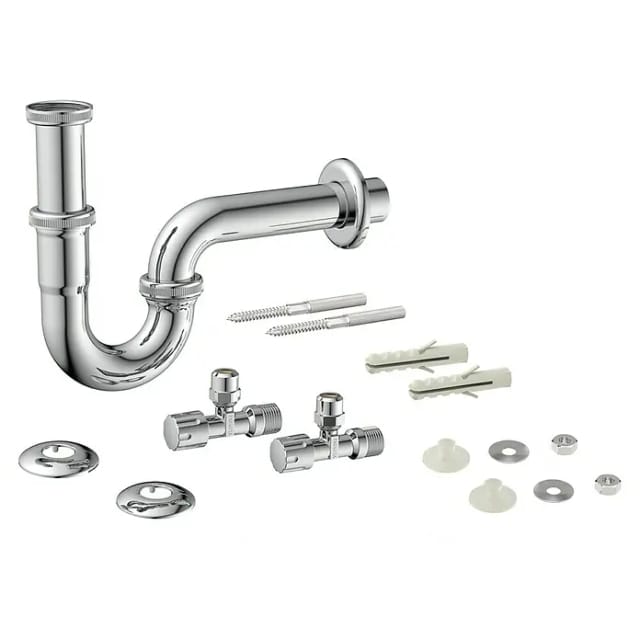 Kirchhoff Waschtisch-Röhrensiphon-Set 1 1/4 Zoll x 32 mm mit Befestigung 2x Eckv