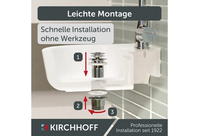 Kirchhoff Universal Pop Up Waschbecken-Ablaufgarnitur 63 mm x 80 mm Chrom