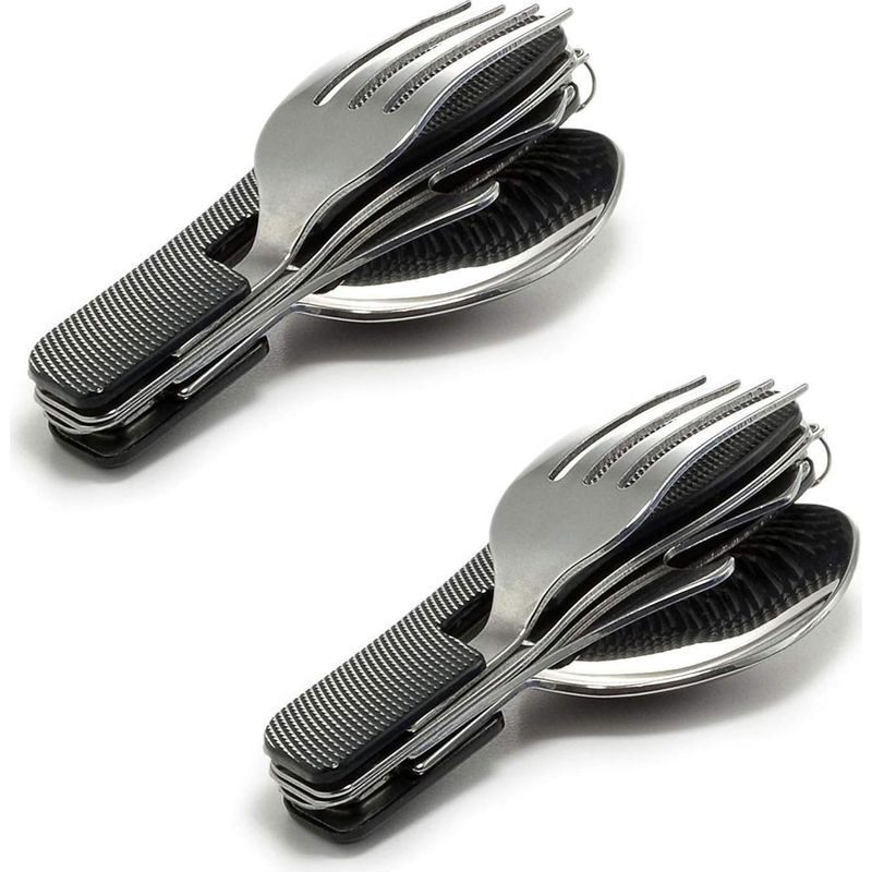 Messer, Gabel, Löffel, Flaschenöffner – 4-in-1 Reisebesteckset – Aluminiumgriff – 2-teilig