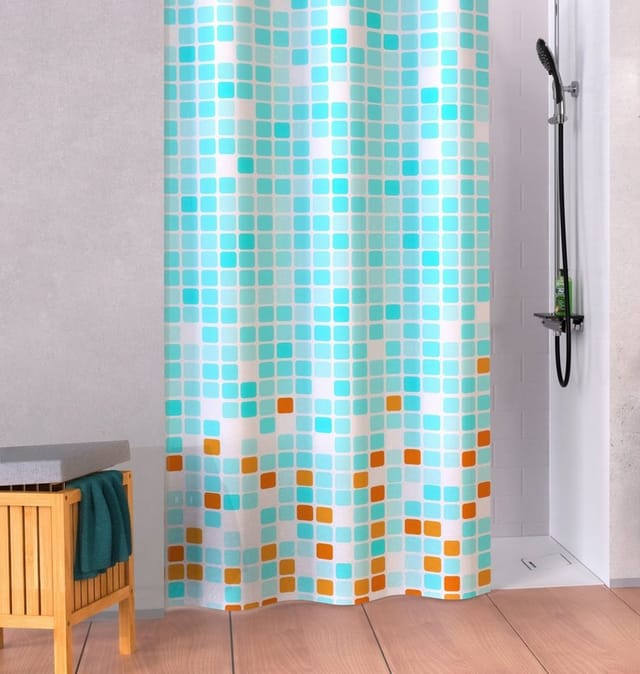 Eisl Textil Duschvorhang mit Motiv Mosaik Blau-Orange 180 cm x 200 cm Waschbar