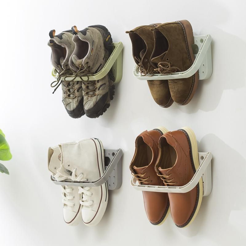 Wandmontiertes, Klappbares Schuhregal – Vertikaler Schuhhalter – Befestigung Mit Kleber Oder Nägeln – Grau – 4er-set