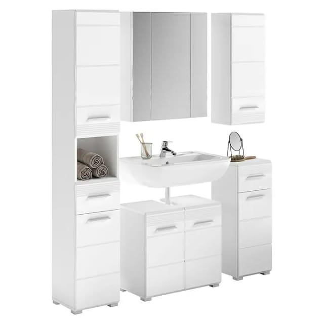 Badmöbel-Set Linus Hochglanz Weiß 150 cm 5-tlg.