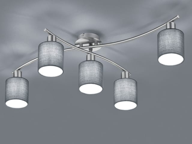 Trio Deckenlampe Garda Nickel matt 5-flammig E14 mit Stoffschirm