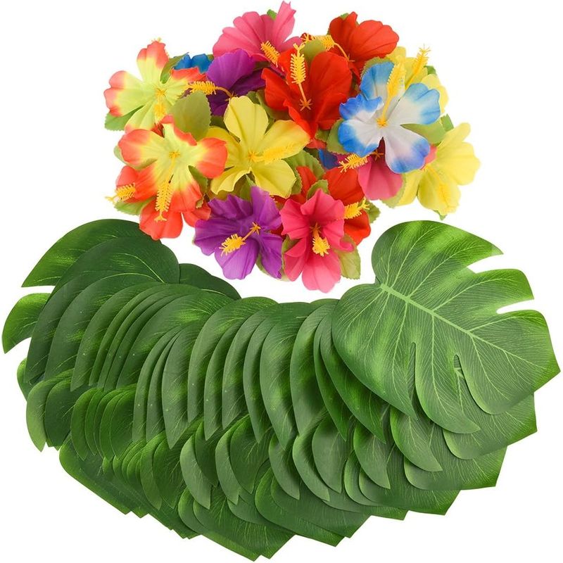 Tropische Palmenblätter – 60 Stück – 20 Cm – Tisch- Und Wanddekoration – Hawaii-dschungel-strand-thema – Komplettes Set