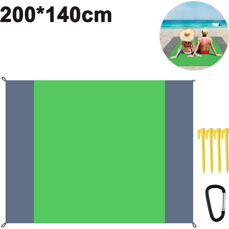 Strandmatte – 210 X 200 Cm – Wasserdicht Und Sandabweisend – Für 4 Bis 7 Personen – Inklusive 4 Heringen Und Tragetasche