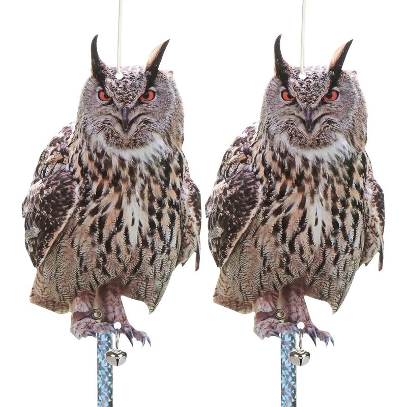 Vogelscheuche – Taubenscheuche – Für Balkon, Terrasse, Fenster – 2 Flache Eulen + 2 Reflektierende Kreisel