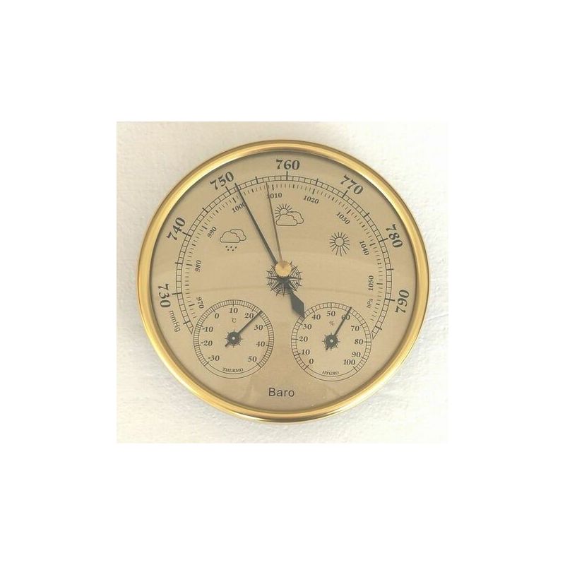 Barometer, Analoges Thermometer Und Hygrometer – 3-in-1-wandwetterstation Für Den Innen- Und Außenbereich – 132 Mm Durchmesser – Gehäuse Aus Aluminium-magnesium, Holzrahmen