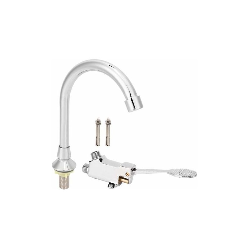 Fußbetätigter Wasserhahn – Waschtischarmatur Mit Kupferventil – Für Badezimmer, Labore Oder Medizinische Einrichtungen – Komplettes Set Mit 2 X 80 Cm Flexiblen Schläuchen