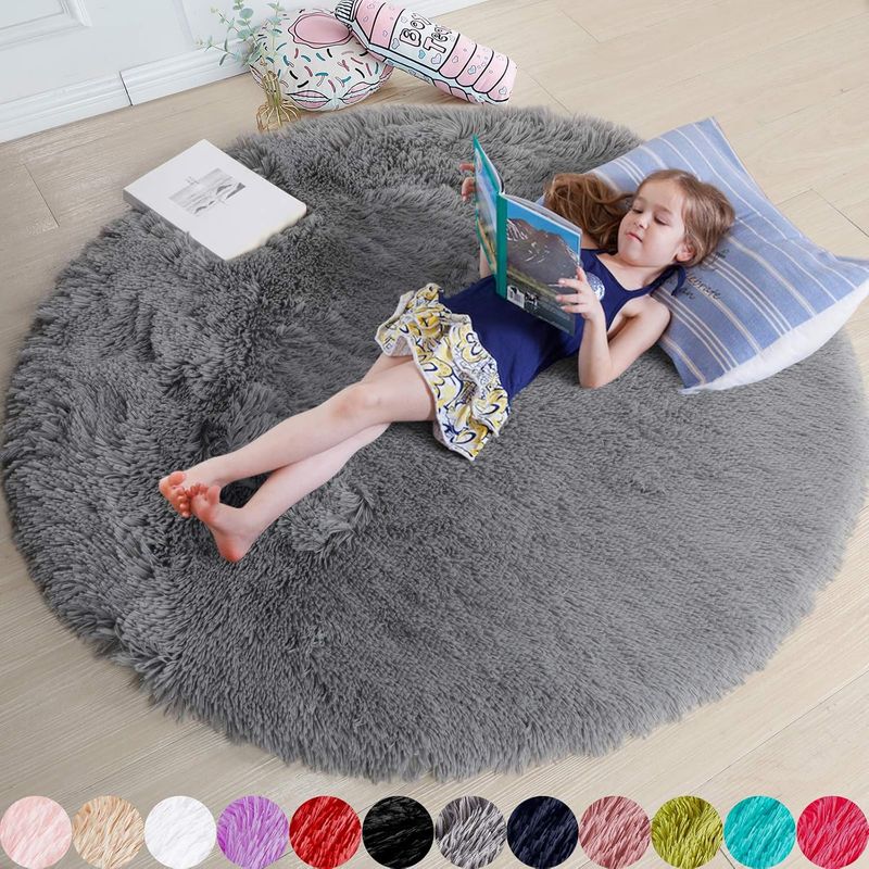 Runder Teppich – Plüschteppich – 120 X 120 Cm – Rutschfeste Gummirückseite – Für Kinderzimmer, Jugendzimmer, Babyzimmer, Studentenwohnheim – 1 Stück