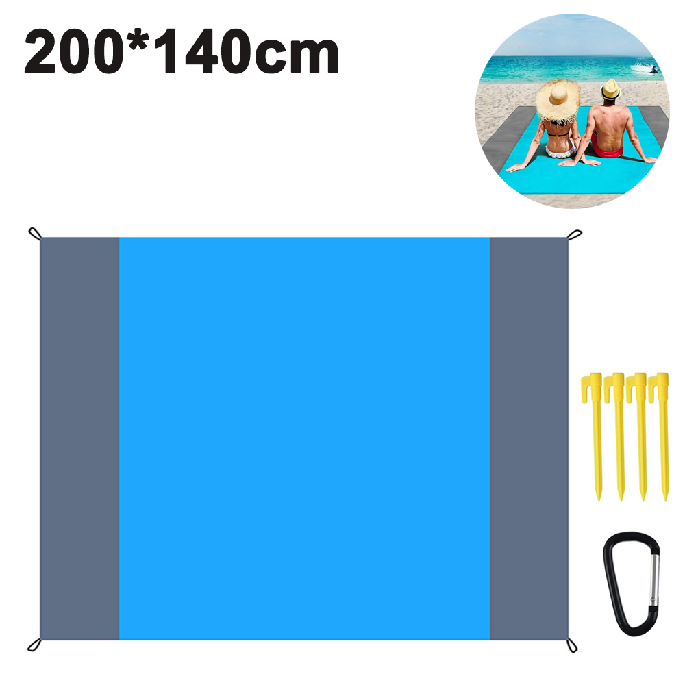 Stranddecke Sandfest, Extra Groß, Sandfrei, Outdoor-picknickdecken, Wasserdicht, Leicht, Sanddicht, Matte Für 4–7 Erwachsene, Reisen, Party, Sport, Camping, Wandern, Blau + Grau, 200 X 140 Cm