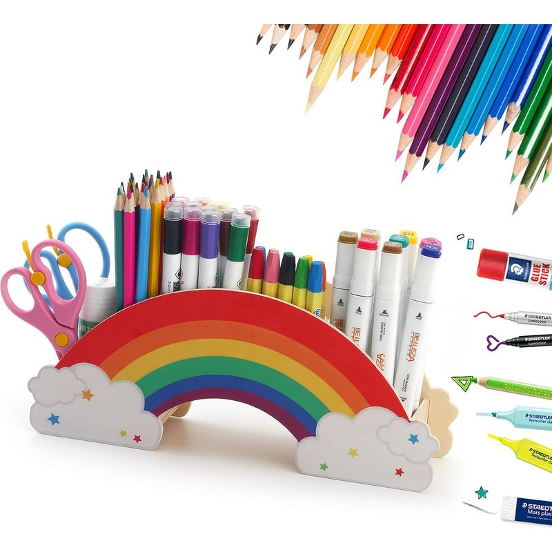 Stiftehalter Aus Holz – 6 Fächer Für Stifte, Marker, Pinsel – Büro, Schule, Zuhause – 28,5 X 12 X 8 Cm