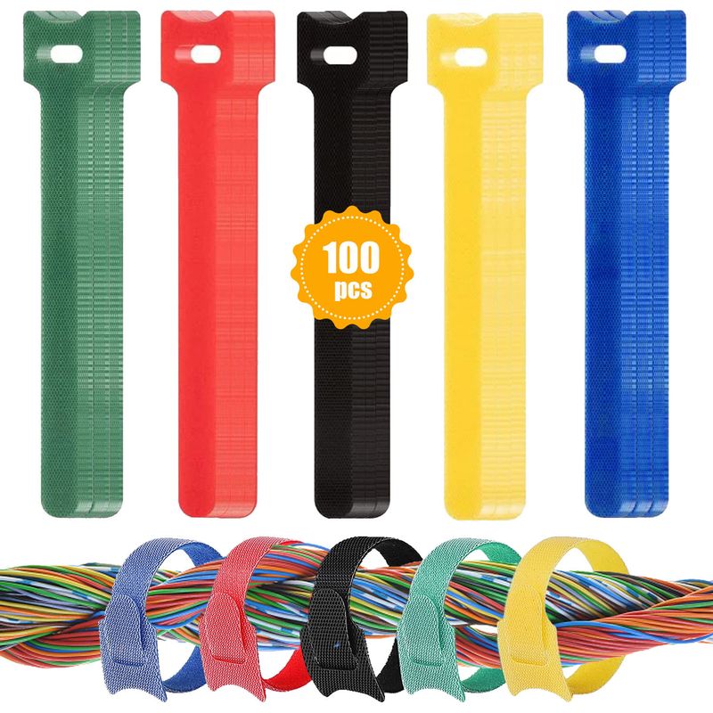 Wiederverwendbare Klett-kabelbinder – 150 Mm X 12 Mm – Für Kabelmanagement In Computer-, Elektronik-, Büro- Und Haushaltsgeräten – 100 Stück, 5 Farben