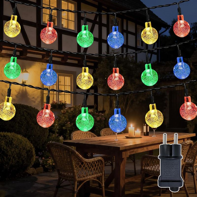 20 M Lange Lichterkette Mit Kristallkugeln, 200 Leds, 8 Modi, Wasserdicht (ip44), Mit Timer Für Schlafzimmer, Garten Oder Balkon
