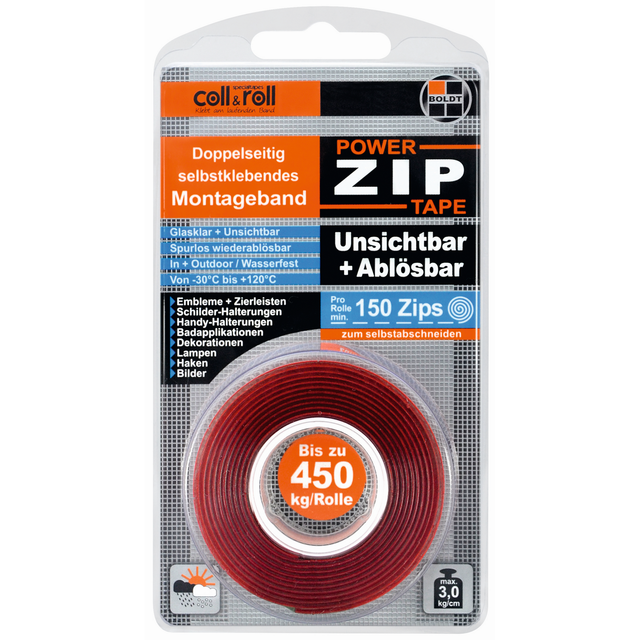 Boldt Montageband Unsichtbar und Ablösbar Turbocoll TurboZip 1,5 m