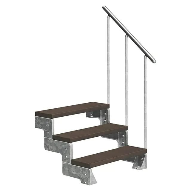 Dolle Außentreppe Gardentop 3 TRIMAX-Stufen 80 cm Dunkelbraun + Alu-Geländer