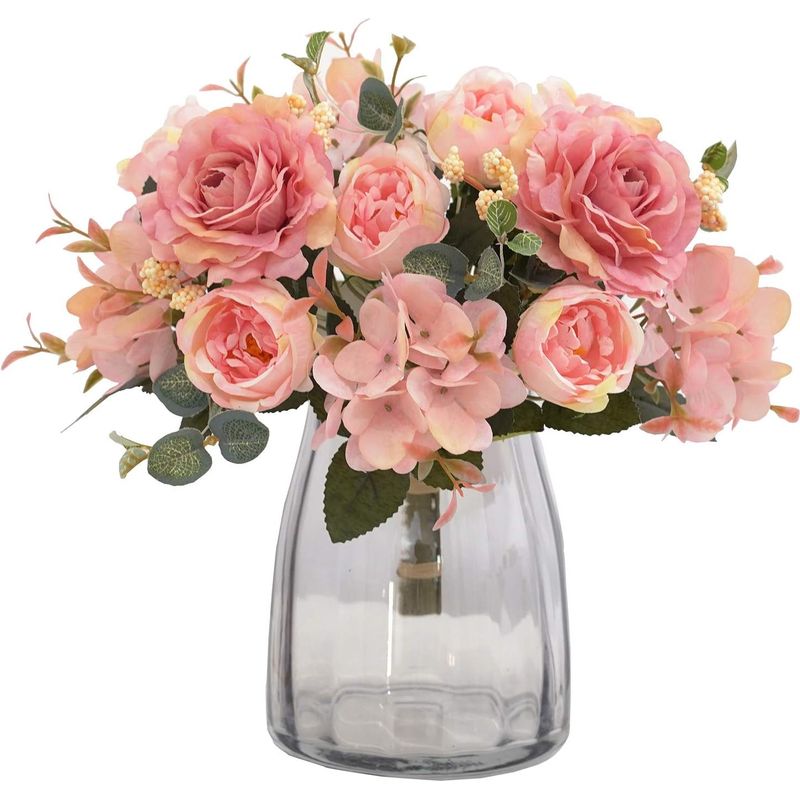 Künstlicher Blumenstrauß – Pfingstrose, Hortensie, Kamelie Aus Seide Und Kunststoff – Dekoration Für Drinnen Und Draußen – 2-teilig