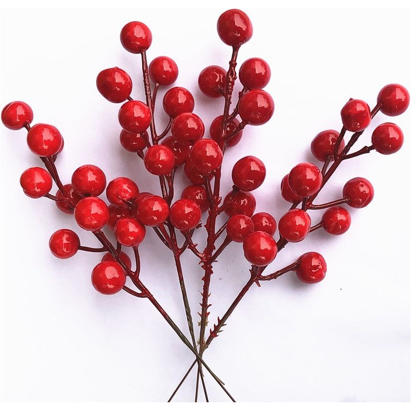 Künstlicher Fruchtzweig – 12 Rote Schaumstoffbeeren – Künstliche Innendekoration – Für Künstliche Pflanzen – 1 Stück