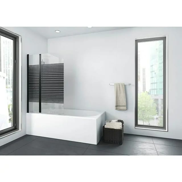 Aurlane Badewannenfaltwand Black Lines 2 Schwarz 100 cm x 140 cm 2-teilig