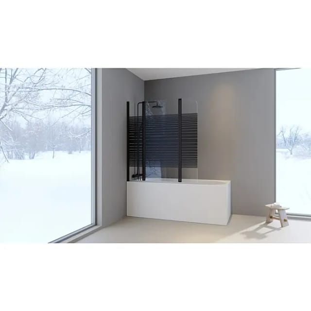 Aurlane Badewannenfaltwand Black Lines 3 Schwarz 125 cm x 140 cm 3-teilig