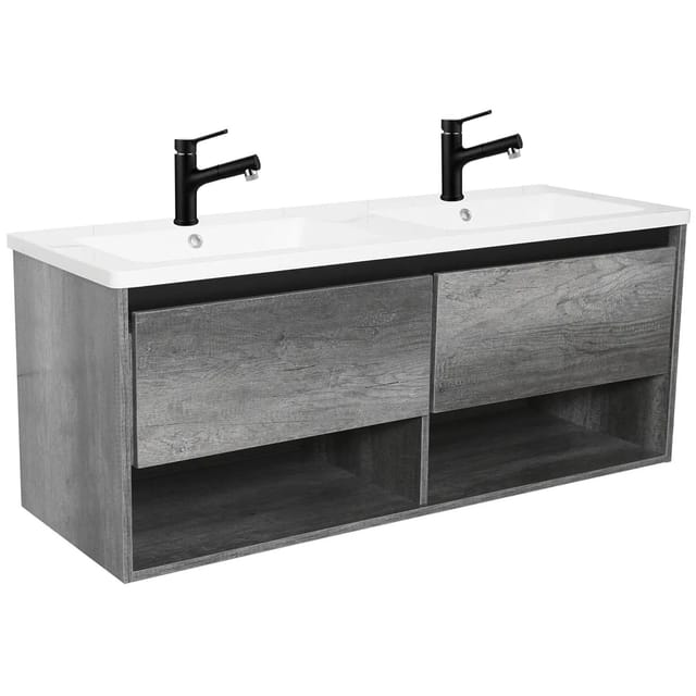 Sanotechnik Einzelwaschtisch 120 cm Eiche Schwarz mit Softclose