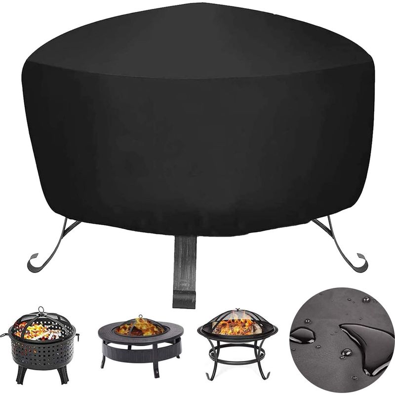 Feuerstellenabdeckung – 210d Oxford-gewebe – Wasserdicht Und Reißfest – Runde Form – 80 X 65 Cm – Schwarz – 1 Stück