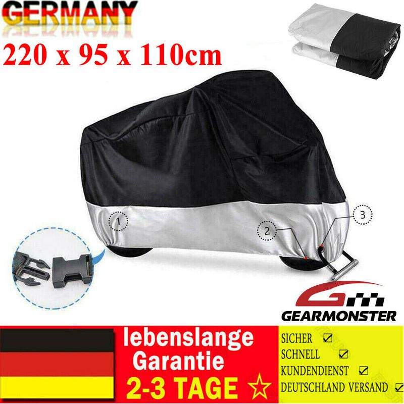 Motorradabdeckung – Wasserdicht Und Atmungsaktiv (210d Polyester) – Universeller Schutz Für Motorräder Und Roller Bis 275 Cm – 1 Stück