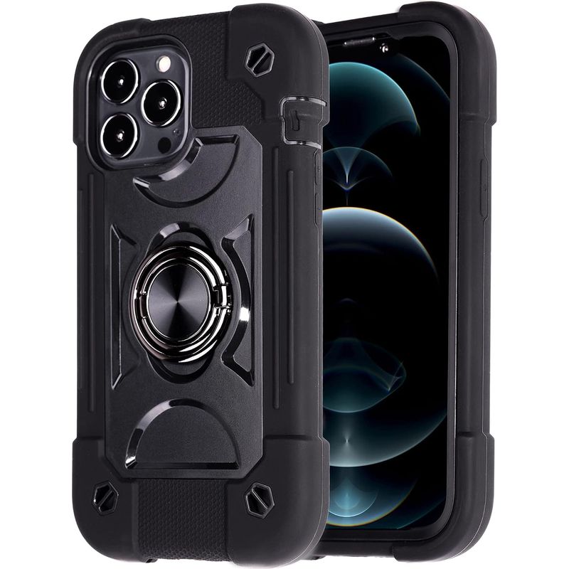 Iphone 13 Pro Max Hülle – Stoßfester Schutz Nach Militärstandard – 360° Verstellbarer Ringständer – Erhöhte Ränder Für Display Und Kamera – Schwarz – Einzeln Erhältlich