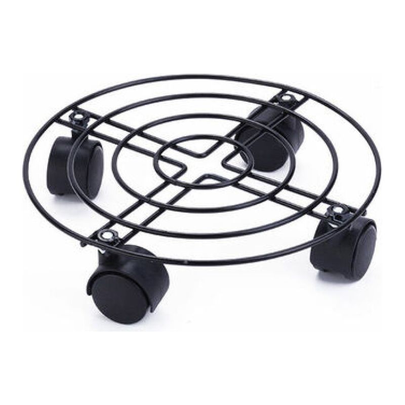 Blumenständer – Schwarz Pulverbeschichteter Stahl – 25 X 25 X 6 Cm – Doppelrollen – Maximale Traglast 60 Kg – Für Den Innenbereich