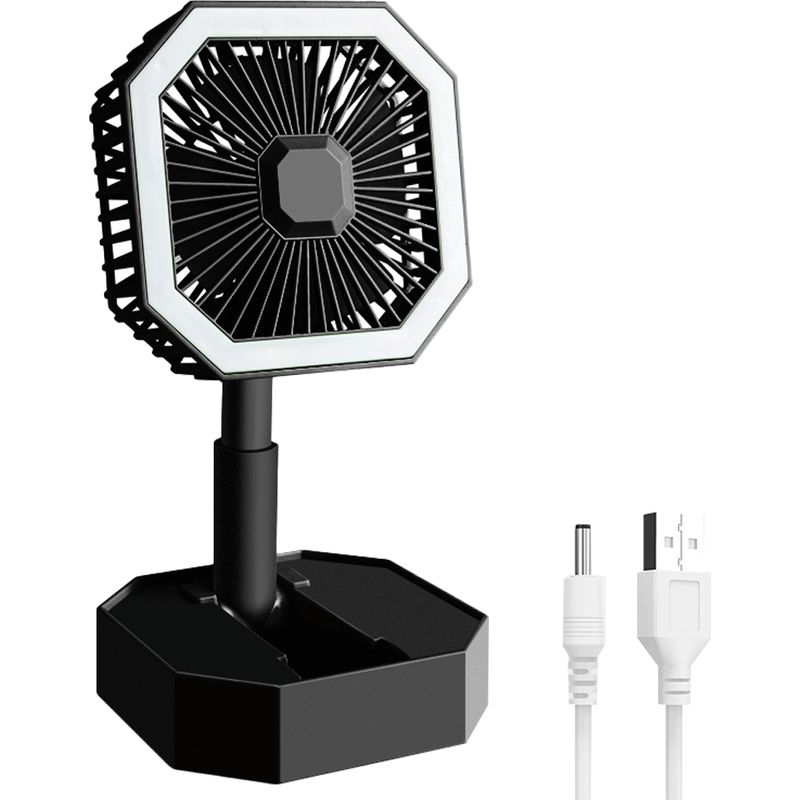 Wiederaufladbarer Usb-tischventilator – Tragbarer, Faltbarer Ventilator Mit Led-licht – Für Büro, Schlafzimmer Und Homeoffice – 1 Stück