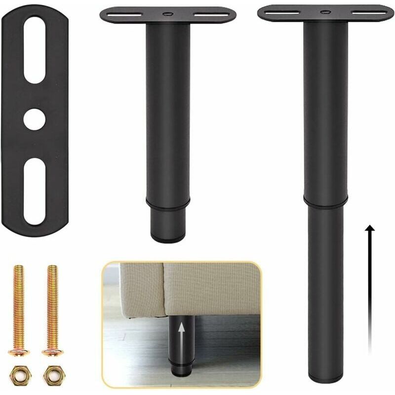Höhenverstellbare Bettbeine – Schwarzes Metall – Höhenverstellbar Von 18 Bis 33 Cm – Für Bettgestelle, Schlafsofas Oder Ausziehbare Möbel – 6er-set
