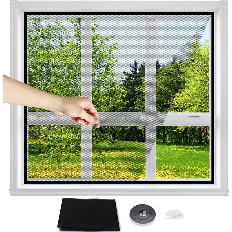 Fenster-moskitonetz – Verstellbare Größe – Starker Kleber, Kein Bohren Erforderlich – 1,5 X 1,3 M – Schwarz