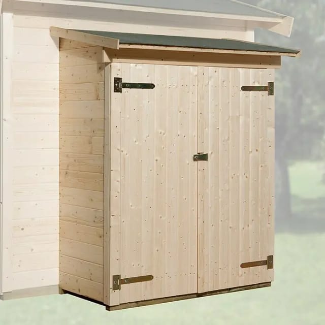 Anbauschrank Natur 65 x 128 cm für Weka Gartenhäuser mit Wandstärke 19 und 21 mm