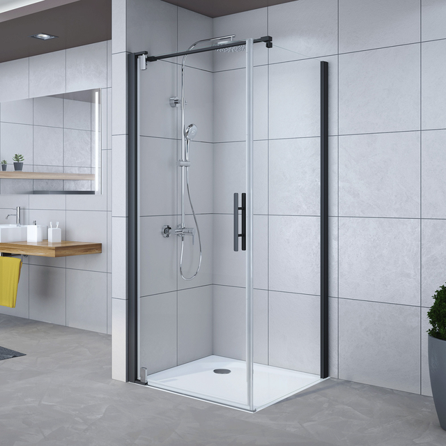 Breuer Seitenwand rechts für Drehtür Europa Design Schwarz matt Klarglas 90 cm