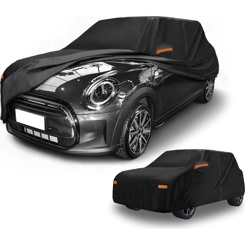 Wasserdichte Ganzjahres-autoabdeckung Für Fahrzeuge Im Außenbereich, Uv-, Sonnen- Und Regenschutz, Vollständige Außenabdeckung Für Mini Cooper 4-türer, Schwarz Mit Reflektierenden Streifen