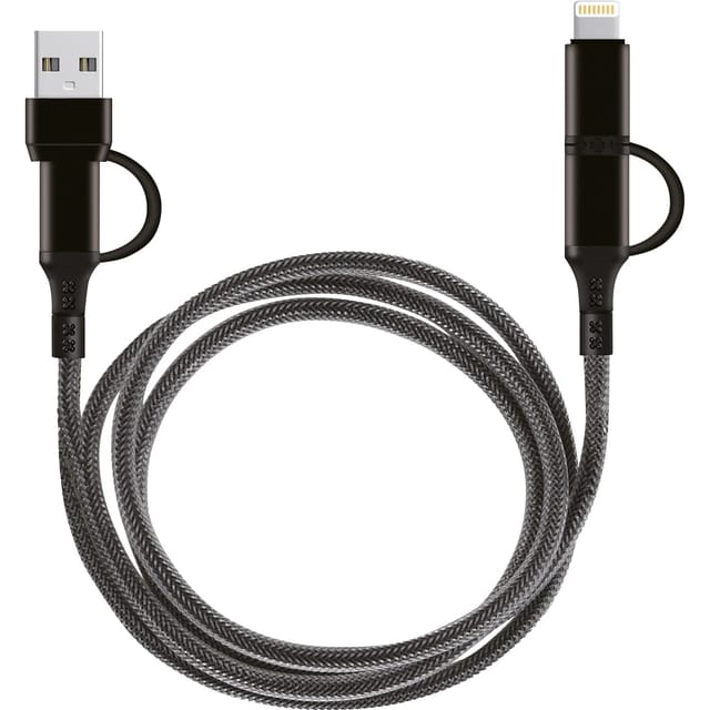 USB 4-in-1 Lade- und Datenkabel USB A USB C Lightning Schwarz 1 m