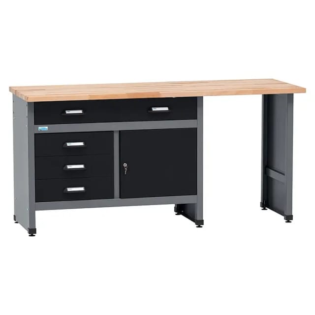 Küpper Werkbank Eintürig mit 4 Schubladen 84 x 170 x 60 cm Schwarz-Hellgrau