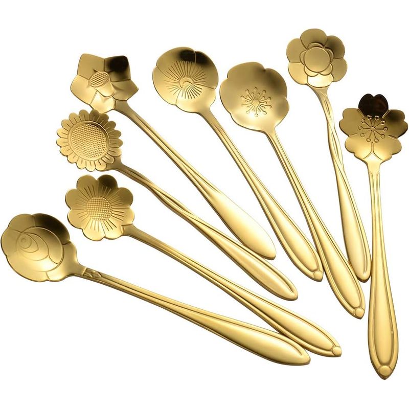 Teelöffel – Edelstahl – 8-teilig – Blumenmuster – Für Kaffee, Tee, Smoothies – Rührlöffel-set