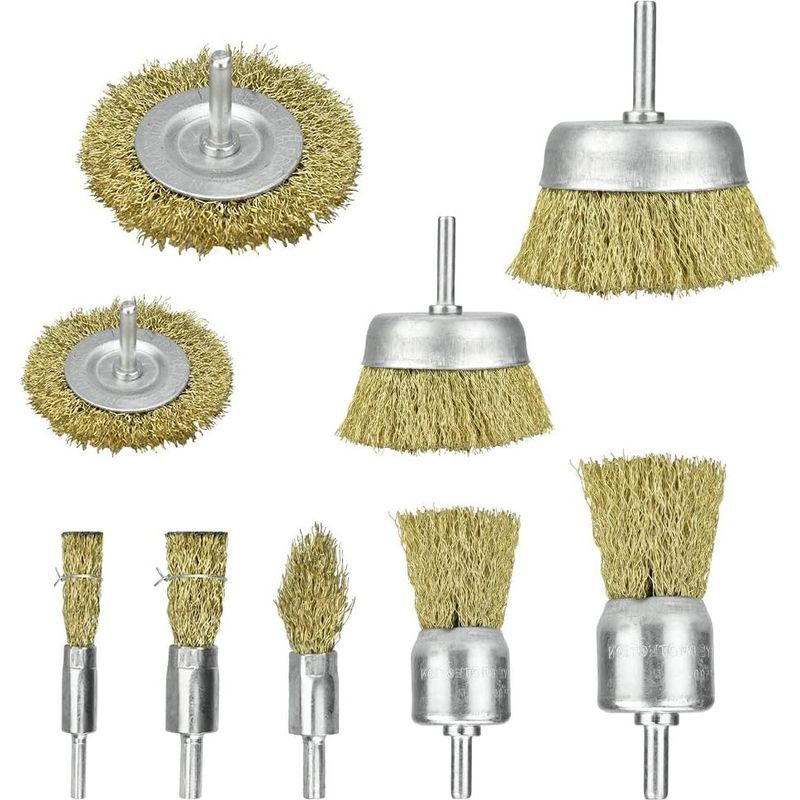 Drahtbürste – 9-teiliges Messing-drahtbürsten-set – 1/4-zoll-schaft – Zum Entfernen Von Rost, Farbe Und Zunder Auf Stahl Und Aluminium – Reinigungs- Und Polierwerkzeug