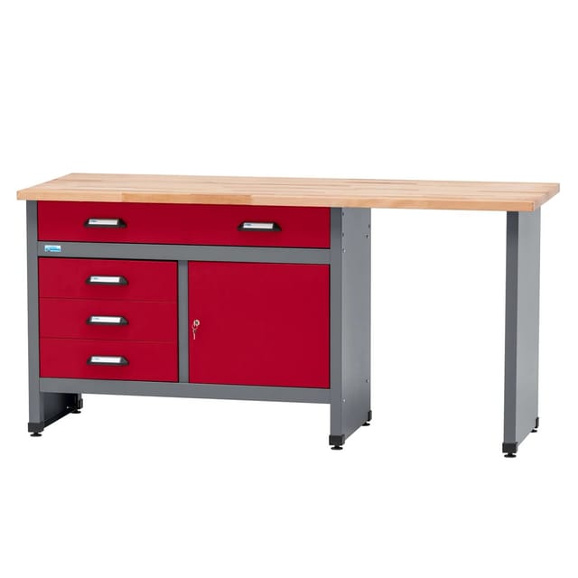 Küpper Werkbank Eintürig mit 4 Schubladen 84 x 170 x 60 cm Dunkelrot