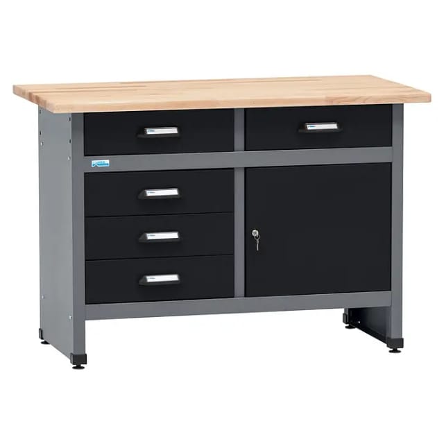 Küpper Werkbank Eintürig mit 5 Schubladen 84 x 120 x 60 cm Schwarz-Hellgrau