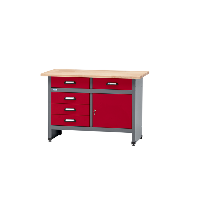 Küpper Werkbank Eintürig mit 5 Schubladen 84 x 120 x 60 cm Dunkelrot