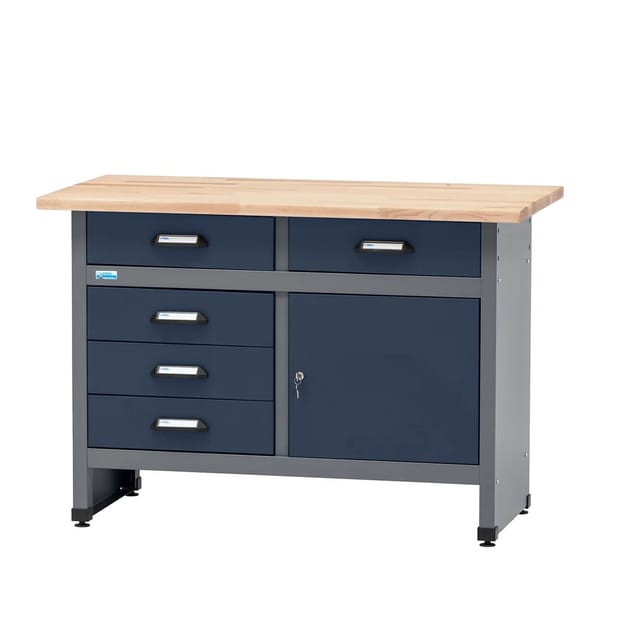 Küpper Werkbank Eintürig mit 5 Schubladen 84 x 120 x 60 cm Dunkelblau