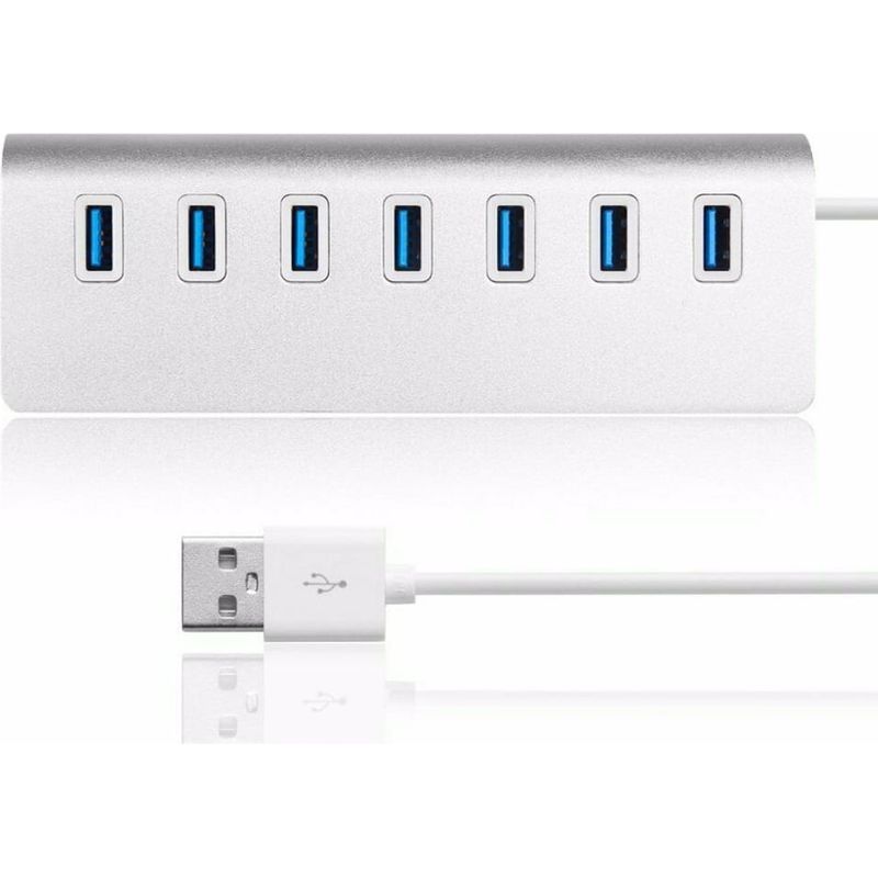 Usb 3.0 Hub – 7 Anschlüsse – Aluminium – Netzteil Inklusive – Kompatibel Mit Windows, Mac Und Linux – Für Laptops, Macbooks Und Imacs – 1 Stück