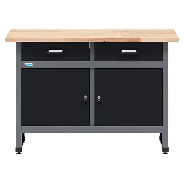 Küpper Werkbank m. 2 Türen & 2 Schubladen 84 x 120 x 60 cm Schwarz-Hellgrau