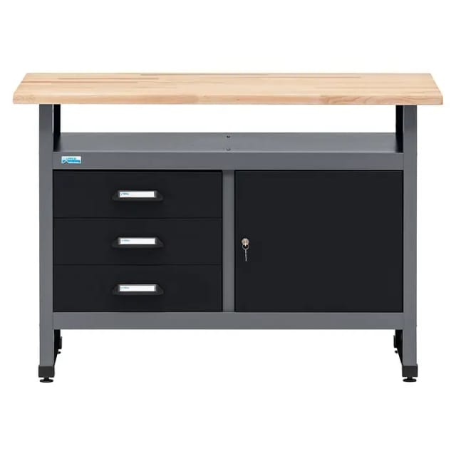 Küpper Werkbank Eintürig mit 3 Schubladen 84 x 120 x 60 cm Schwarz-Hellgrau