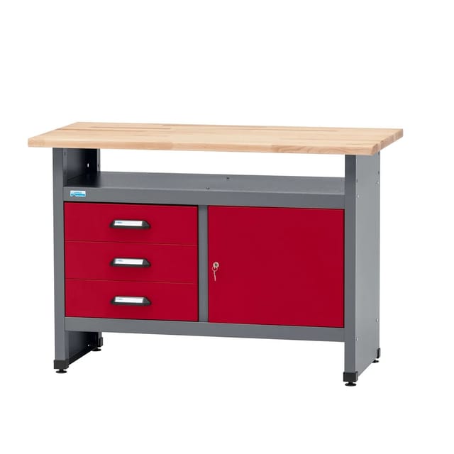Küpper Werkbank Eintürig mit 3 Schubladen 84 x 120 x 60 cm Dunkelrot