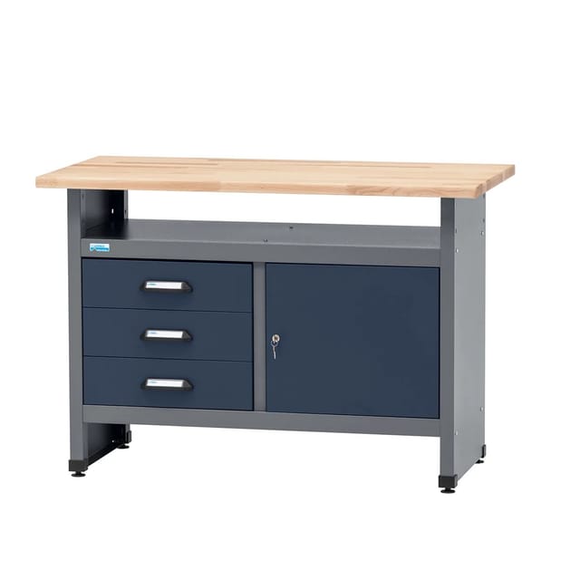 Küpper Werkbank Eintürig mit 3 Schubladen 84 x 120 x 60 cm Dunkelblau