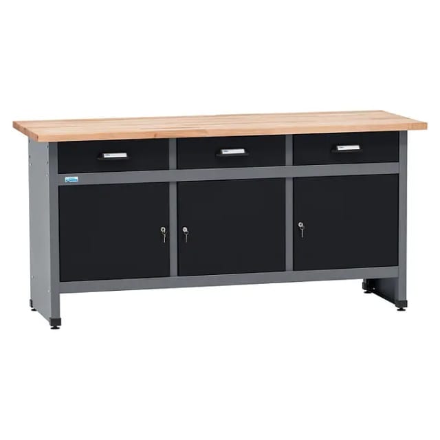 Küpper Werkbank m. 3 Türen & 3 Schubladen 84 x 170 x 60 cm Schwarz-Hellgrau