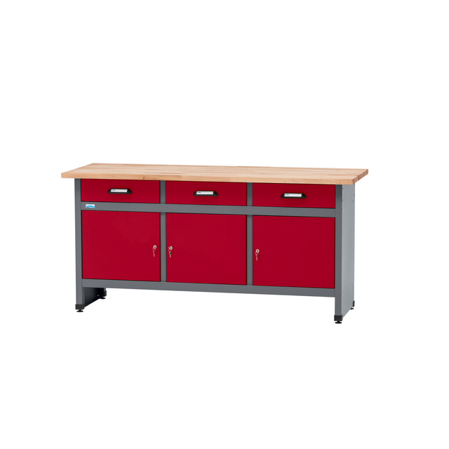 Küpper Werkbank m. 3 Türen & 3 Schubladen 84 x 170 x 60 cm Dunkelrot